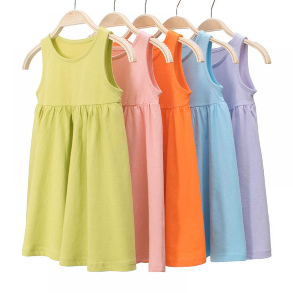 Girl's Dress Sleeveless Solid Color Dress Wholesale Little Girl Dresses