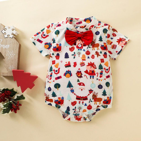 Christmas Infant Bow Tie Pack Fart Clothes Cartoon Siamese Romper Wholesale Baby Clothes