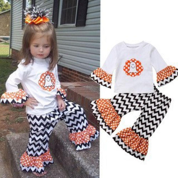 Halloween Kids Print Top Trousers Two Piece Set Wholesale Girls Clothing