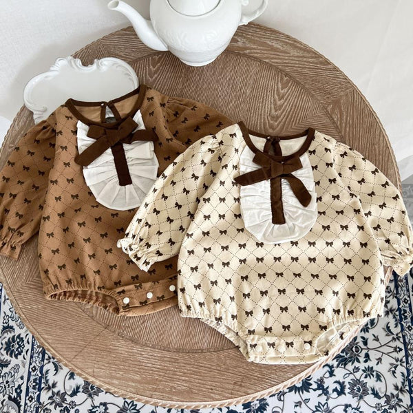 Baby Autumn Bow Western Style Corduroy Long Sleeve Romper Wholesale Girls Clothes