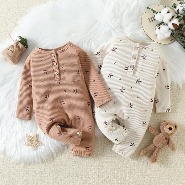 Autumn Baby Waffle Full Print Floral Romper Wholesale Baby Children Clothes