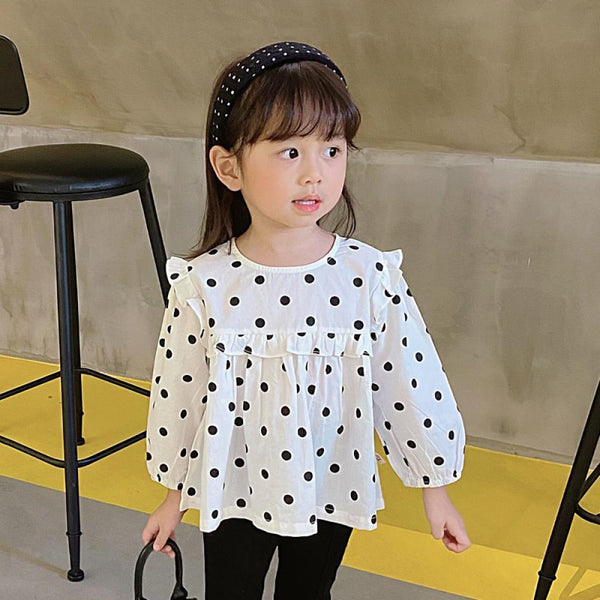 Girls Shirts Spring and Autumn Western Style Polka Doll Shirts Wholesale Girls Clothes