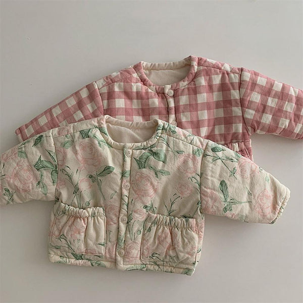 Autumn and Winter Baby Boys and Girls Western Style Checkered Flower Cotton Coat Baby Clothes Wholesale