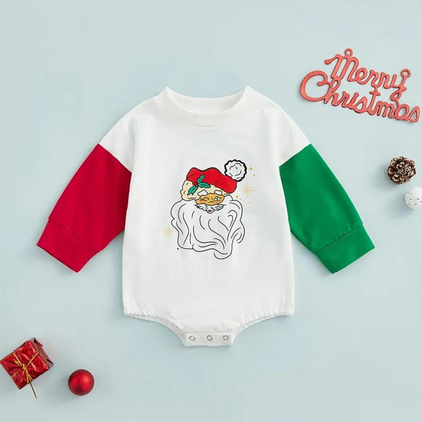 Autumn Christmas Cartoon Print Colorblock Romper Wholesale Baby Clothes