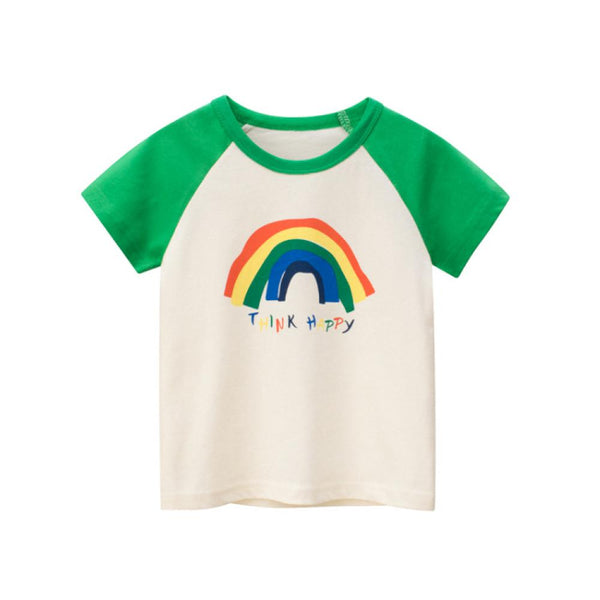 Girls Summer T-shirt Rainbow Printed Top 100% Organic Cotton Wholesale Little Girl Boutique Clothing