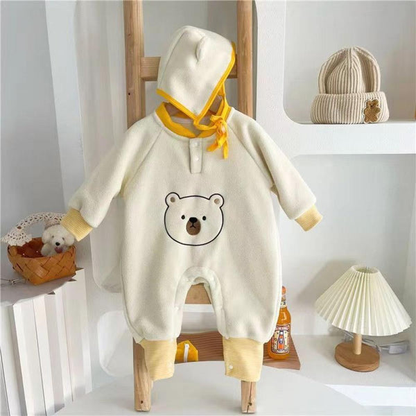 Baby Clothes Autumn Jumpsuit Cute Tide Cute Plus Velvet Warm Jumpsuit + Hat Wholesale Baby Clothes