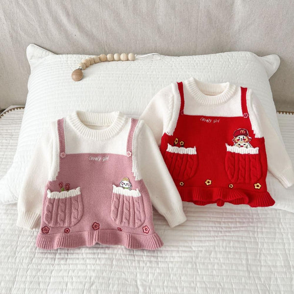 Baby Girl Sweater Spring New Baby Sweater Fake Two-piece Pullover Warm Coat Sweater Base Shirt Wholesale