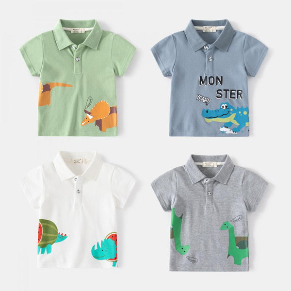 Dinosaur Pattern Casual Boy Short Sleeve Cute Cartoon Lapel Children POLO Shirt Wholesale