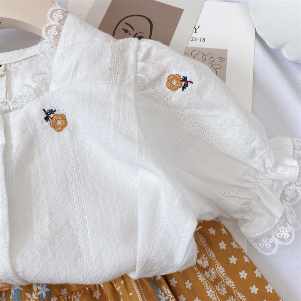 Toddler Girls Summer Embroidered T-shirt And 7th Printed Pants Set Toddler Girl Wholesale Clothing