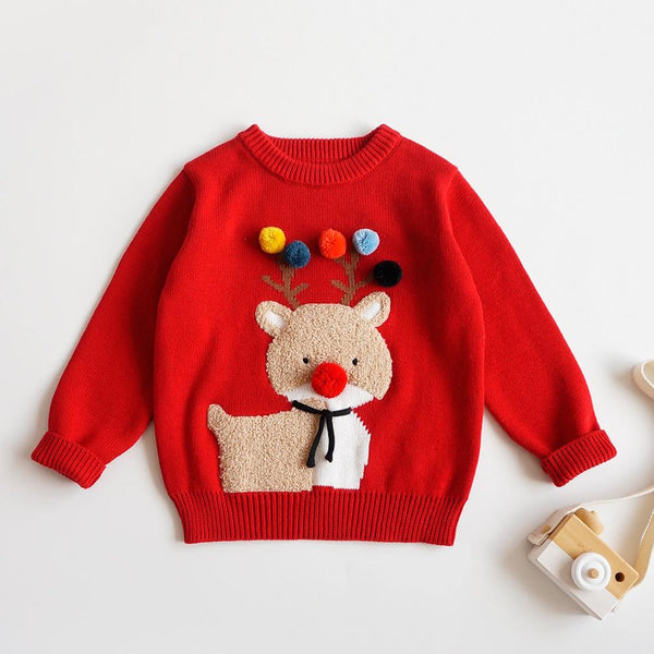 Christmas Cute Sweater Boys And Girls Cartoon Deer Pullover Wholesale Kids Clothes