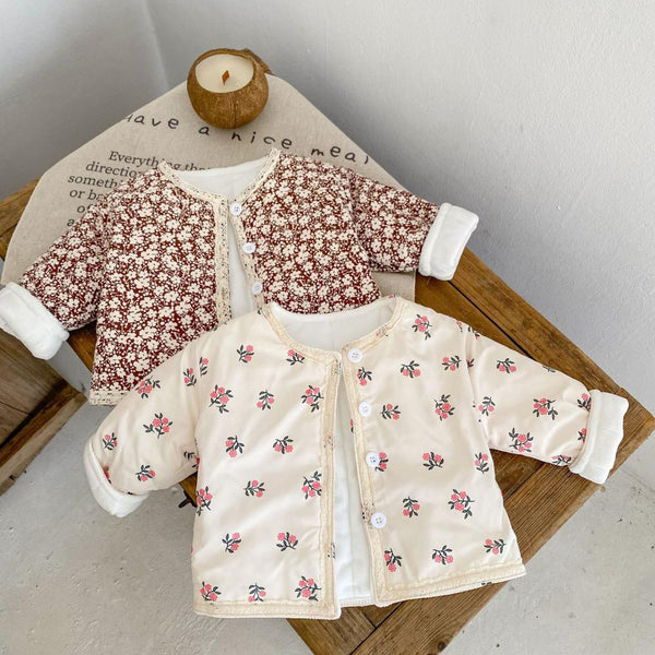 Winter Baby Girl Thickened Lace Floral Quilted Cardigan Jacket Wholesale Girls Clothes