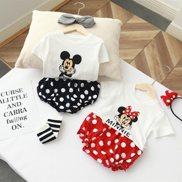 Boys and Girls Summer Mickey Minnie Printed T-shirt and Shorts Set Wholesale Little Girl Boutique Clothing