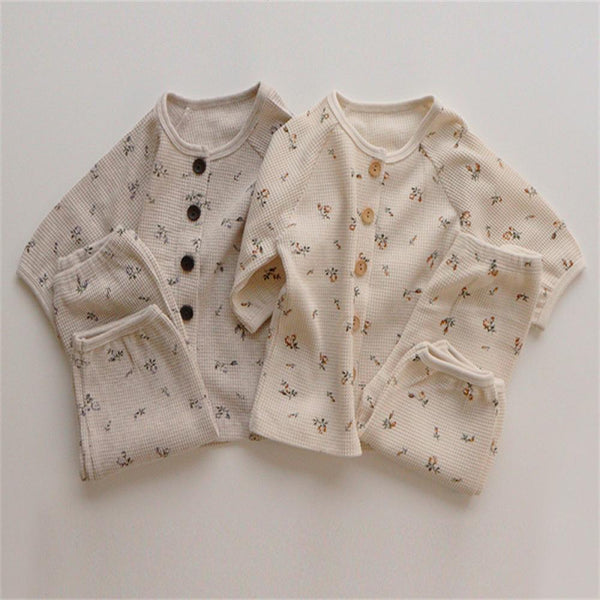 Baby Spring and Autumn Printed Floral Children's Pajamas Two-piece Set Wholesale Baby Clothes