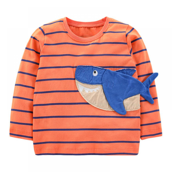 Autumn Toddler Boys Cartoon Striped Long Sleeve T-Shirt Wholesale