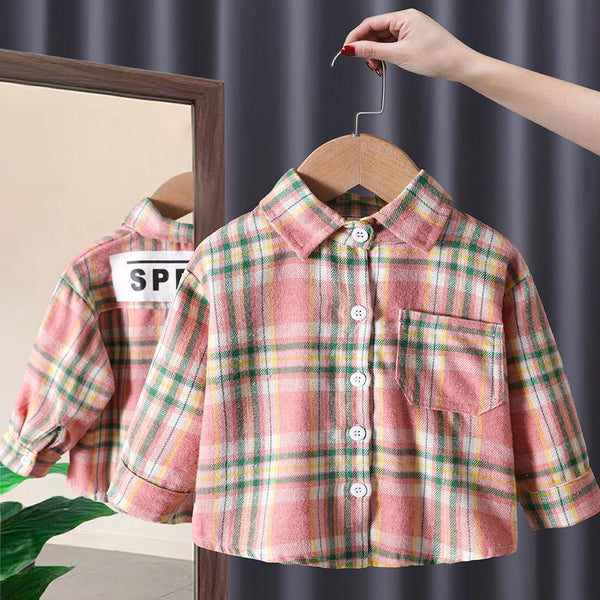 Toddler Girls Coat Spring Autumn Western Style Plaid Shirt Wholesale Kids Clothes
