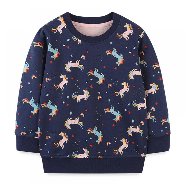 Girls Long Sleeve Sweater Autumn Cartoon Print Children's Pullover T-Shirt Wholesale Girls Clothes