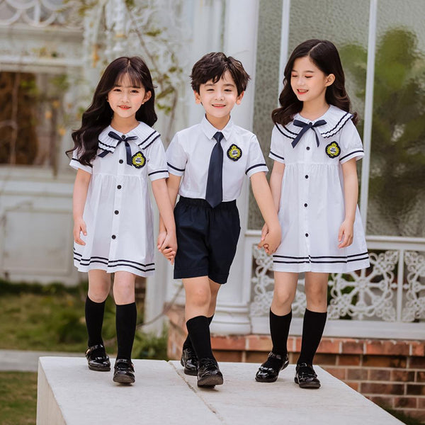 Pure White Kindergarten School Uniform Short Sleeve Suit Children's Clothing Wholesale Kids Clothes