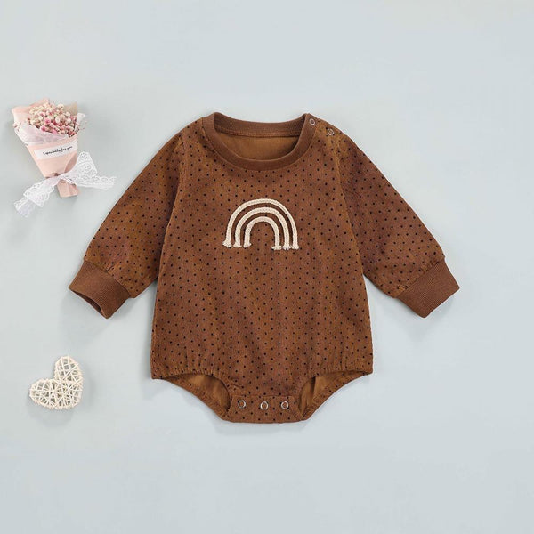 Spring and Autumn Children Brown Rainbow Dot Romper Wholesale Baby Clothes