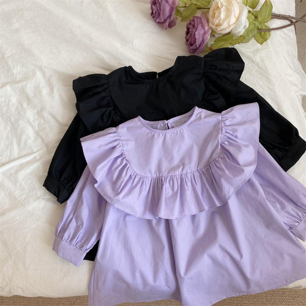 Girls Spring Autumn Solid Color Dress Wholesale Baby Girl Clothes