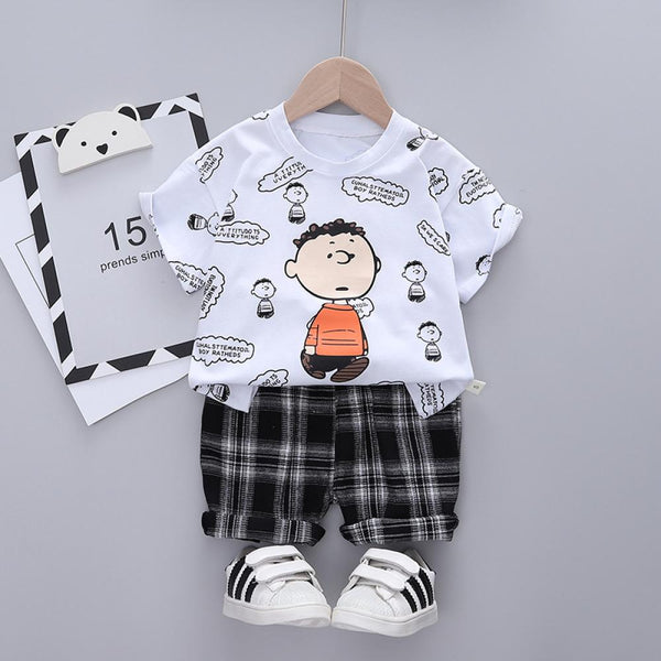 Two-Piece Children's Short-Sleeved Suit Summer Clothes  Baby Short-Sleeved Shorts  Cartoon  Suits Wholesale Kids Clothing
