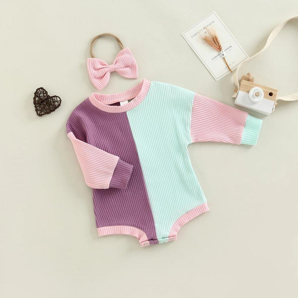 Autumn Pit Strip Color Matching Baby Romper Headband Two-piece Set Baby Clothes In Bulk