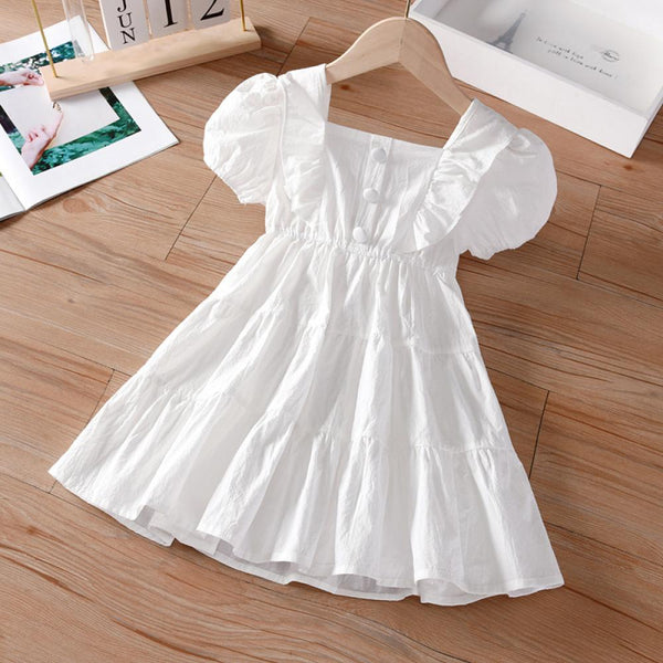 Toddler Girls Dress Summer Short Sleeve Ruffled White Skirt Wholesale Girls Dress