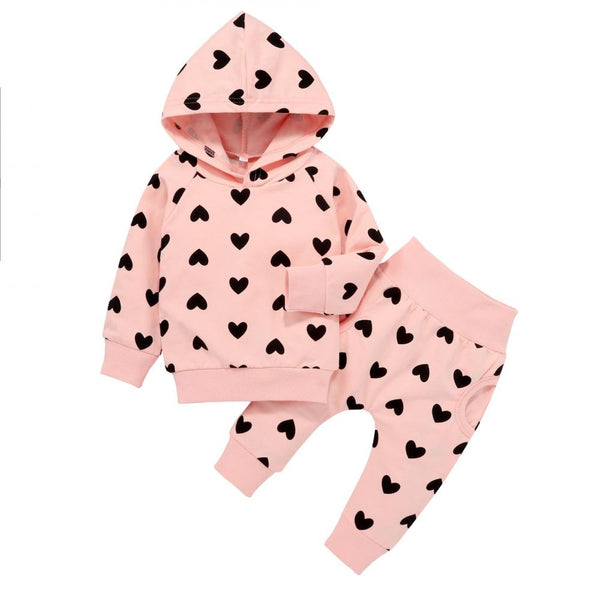 Girls Autumn Valentine's Day Love Print Cotton Hooded Sweater Two-Piece Set Wholesale Baby Girl Clothes
