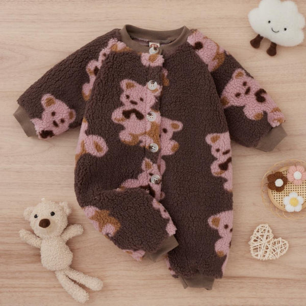 Baby Girls Autumn and Winter Bear Plush Warm Long-sleeved Romper Wholesale Girls Clothes