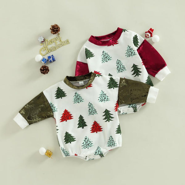 New Christmas Baby Christmas Tree Print Romper Wholesale Baby Clothes