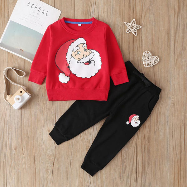 Christmas Baby Boys and Girls Long Sleeve Santa Claus Sweater + Pants Set Wholesale Kids Clothes