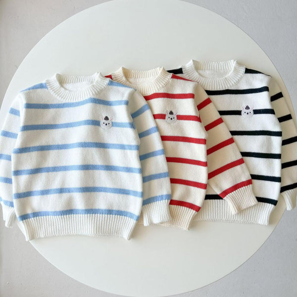 Autumn and Winter Boys and Girls Contrast Color Striped Knit Bottoming Shirt Pullover Sweater Wholesale Baby Clothes