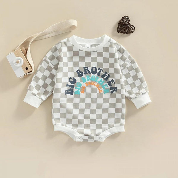 Autumn Cute Baby Checkerboard Letter Print Triangle Romper Wholesale Baby Children Clothes