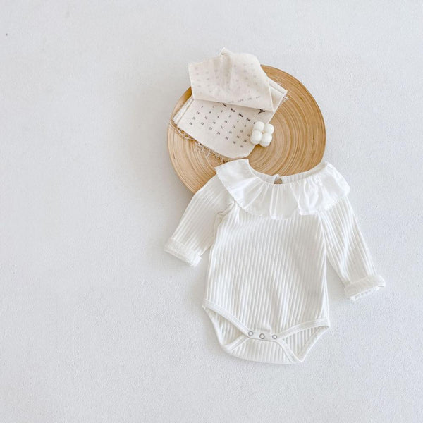 Spring Autumn Baby Girl Lotus Leaf Collar Bottoming Romper Wholesale Girls Clothes