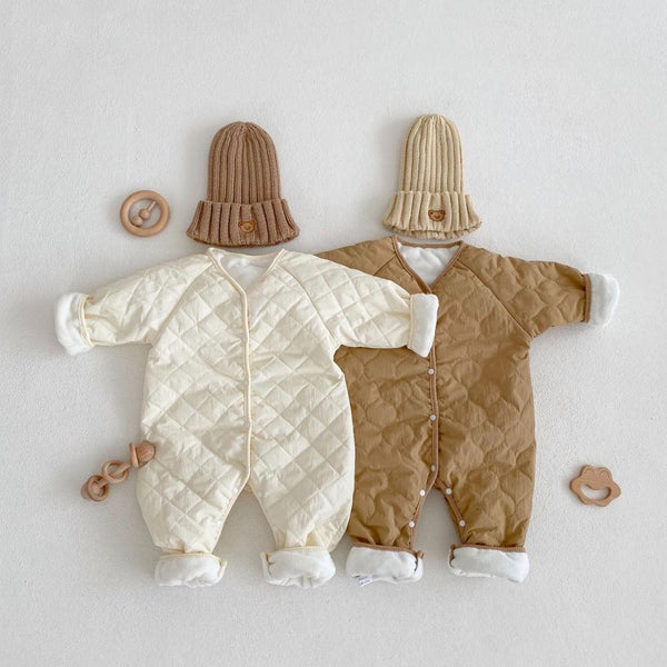 Winter Warm Quilted Round Neck Unisex Baby Romper Wholesale Baby Clothes