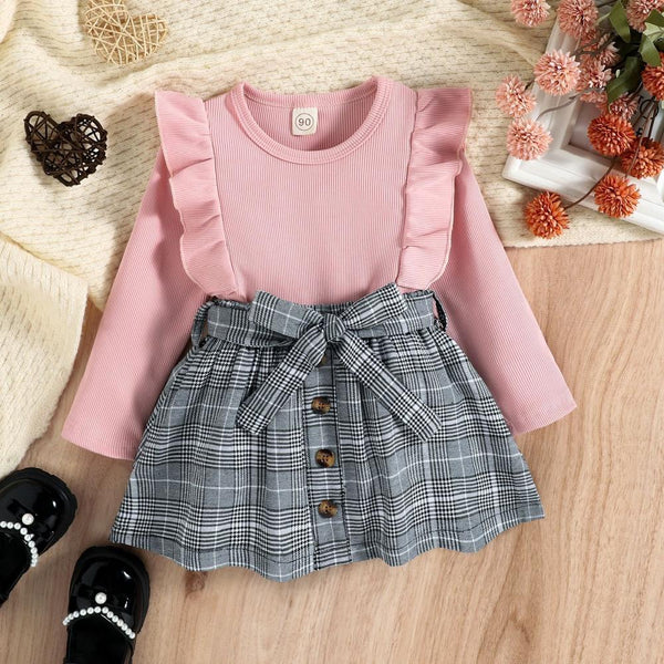 Autumn and Winter Long-sleeved Plaid Skirt Two-piece Girls Suit Wholesale Girls Clothes