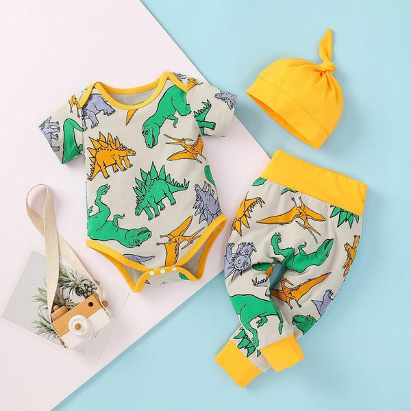 Summer Dinosaur Full Print Three-piece Set Wholesale Baby Clothing