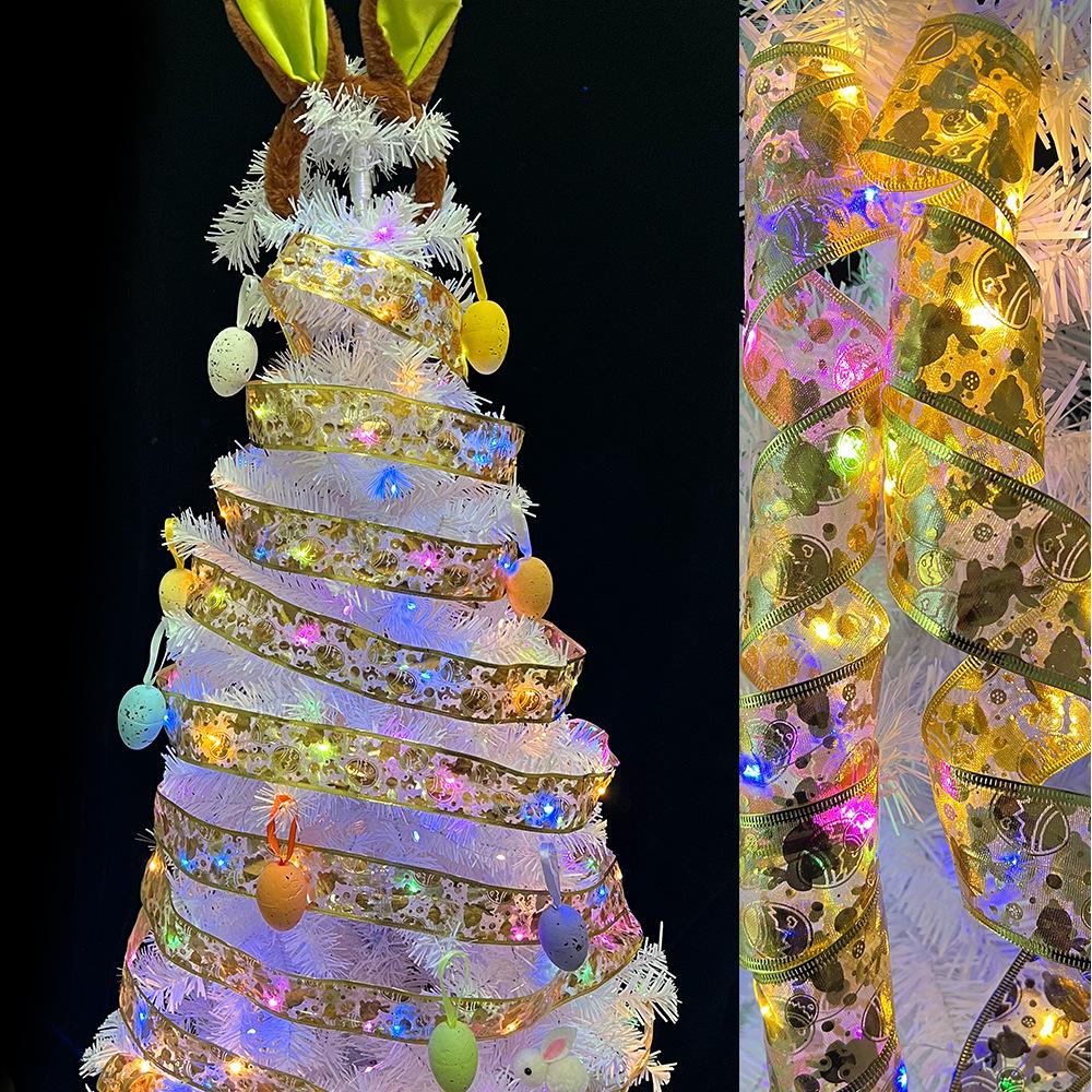 2022 New Products Easter Decorative Rabbit Egg Color Bronzing Ribbon Light String Lighting Decorative Lights