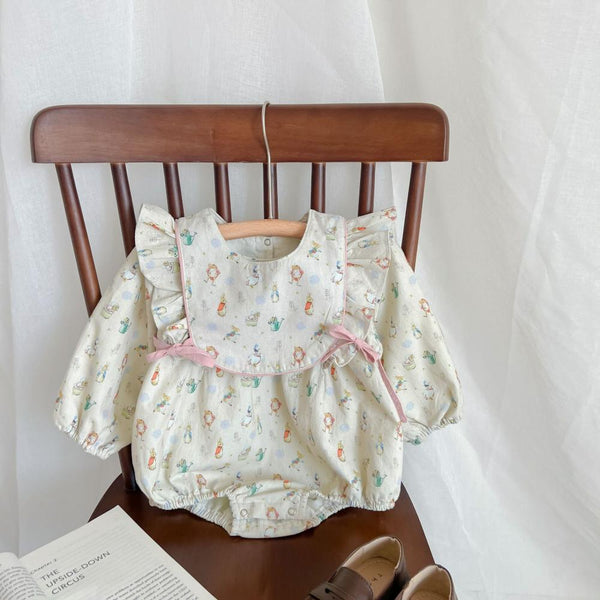 Autumn Baby Print Bodysuit + Bib Two-Piece Set Wholesale Baby Girls Clothes