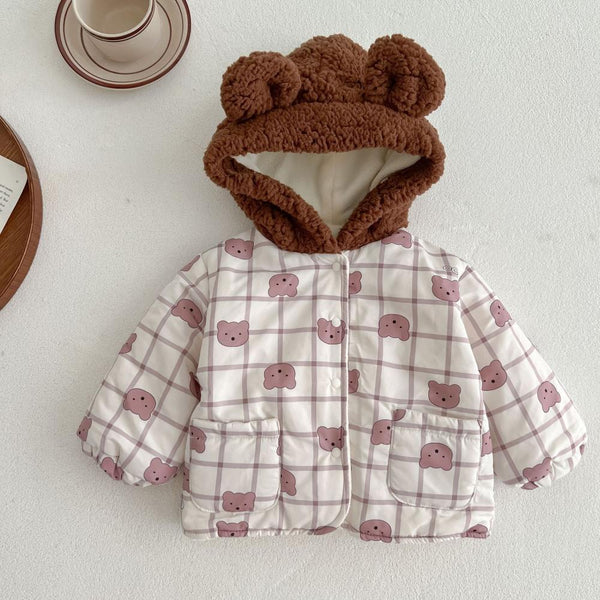Winter Boys and Girls Baby Cute Bear Quilted Hooded Cotton Jacket Wholesale Baby Clothes