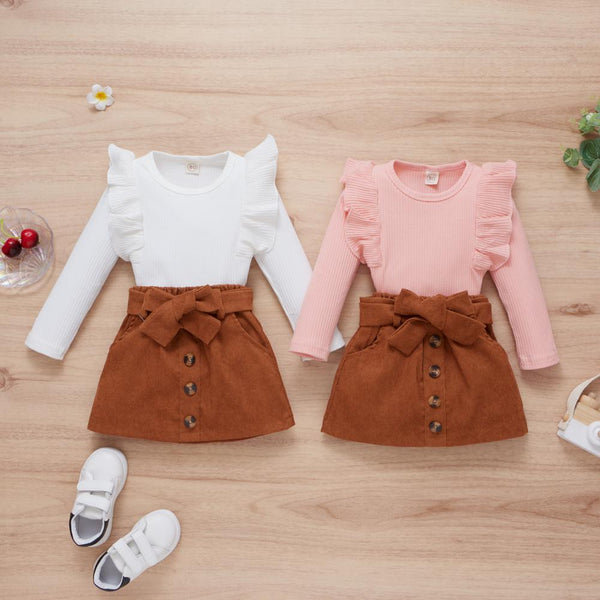 Autumn and Winter Girls' Corduroy Skirt Two-piece Suit Wholesale Girls Clothes