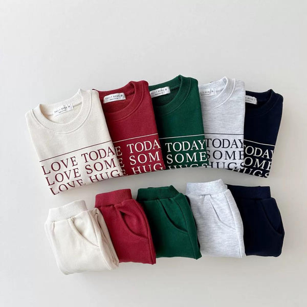Children's Casual Letters Plus Velvet Long Sleeve T-shirt Two-piece Set Wholesale Baby Clothes