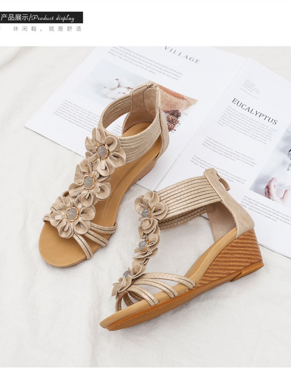 Simian Ethnic Style Sandals Women's Wedge Heels With Thick Soles And Skirts Summer New Flower Roman Shoes Wholesale Women Shoes