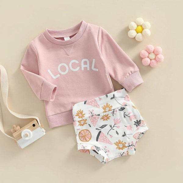 Autumn Children's Letter Print Sweatshirt Flower Shorts Baby Set Baby Clothes Wholesale