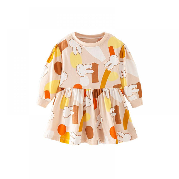 Toddler Girls Dress Autumn Long Sleeve Princess Dress Printed Round Neck Skirt Wholesale