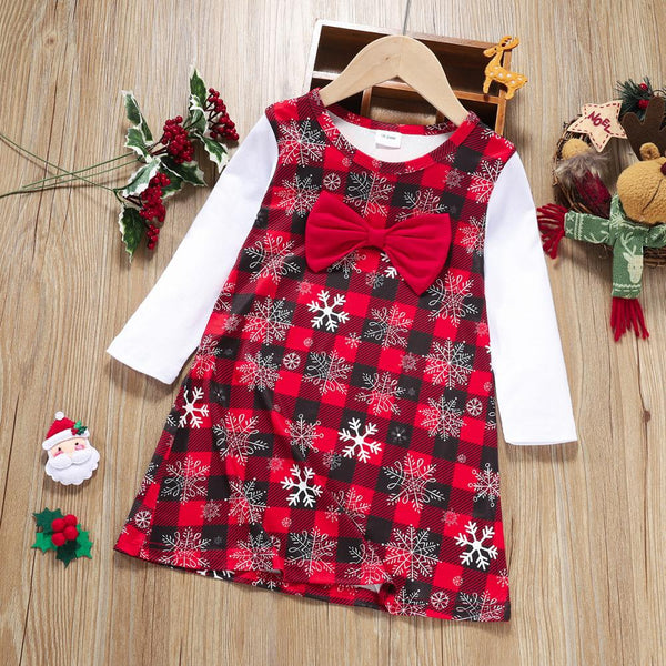 Spring Autumn Christmas Red Plaid Bow Girls Dress Wholesale