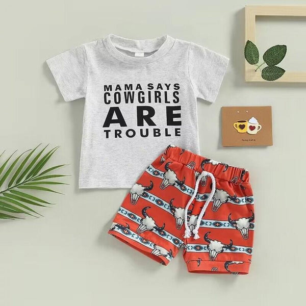 Summer Boys' Letter Short-sleeved T-shirt Animal Elastic Waist Shorts Set Wholesale Baby Clothes