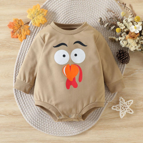 Thanksgiving Fall Baby Cartoon Turkey Print Triangle Romper Wholesale Baby Children Clothes