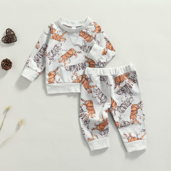 Infant Spring and Autumn Suit Long Sleeve White Tiger Sweater Pants Two Piece Set Wholesale Boys Clothes