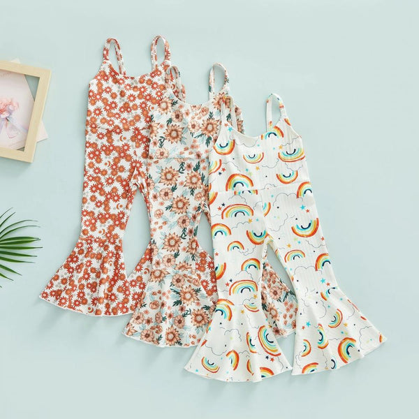 Kids Summer Girls Cartoon Rainbow Print Suspender Jumpsuit Wholesale Girls Clothing