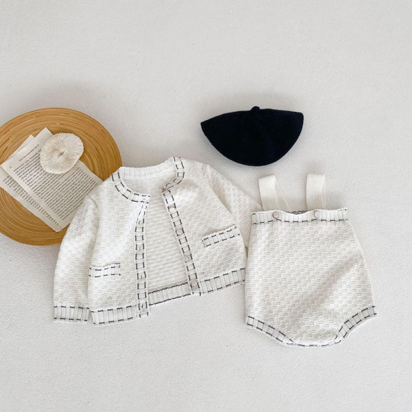 Autumn Girl Baby Sweater Small Fragrance Contrast Knitted Jacket + Strap Romper Wholesale
